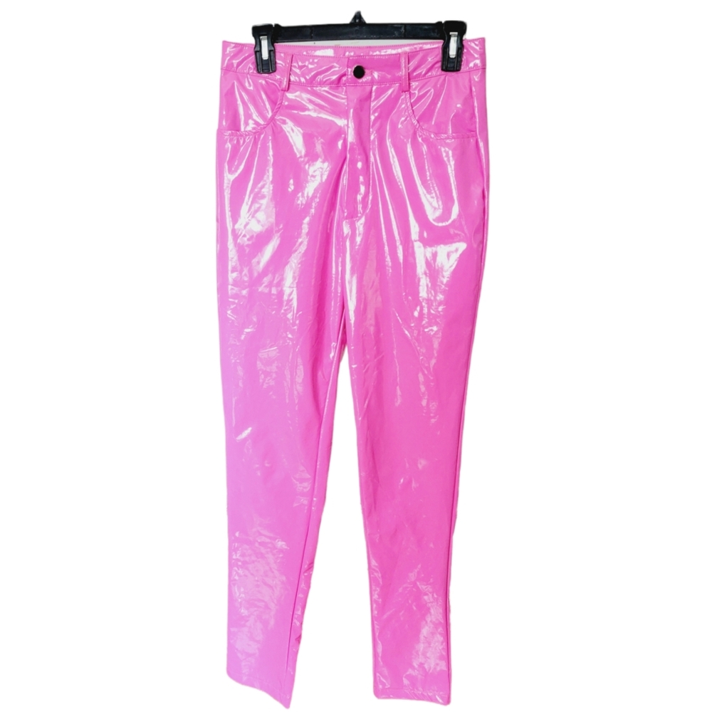Fashion Nova High-Waisted Pink Vinyl Pants - Picture 7 of 11
